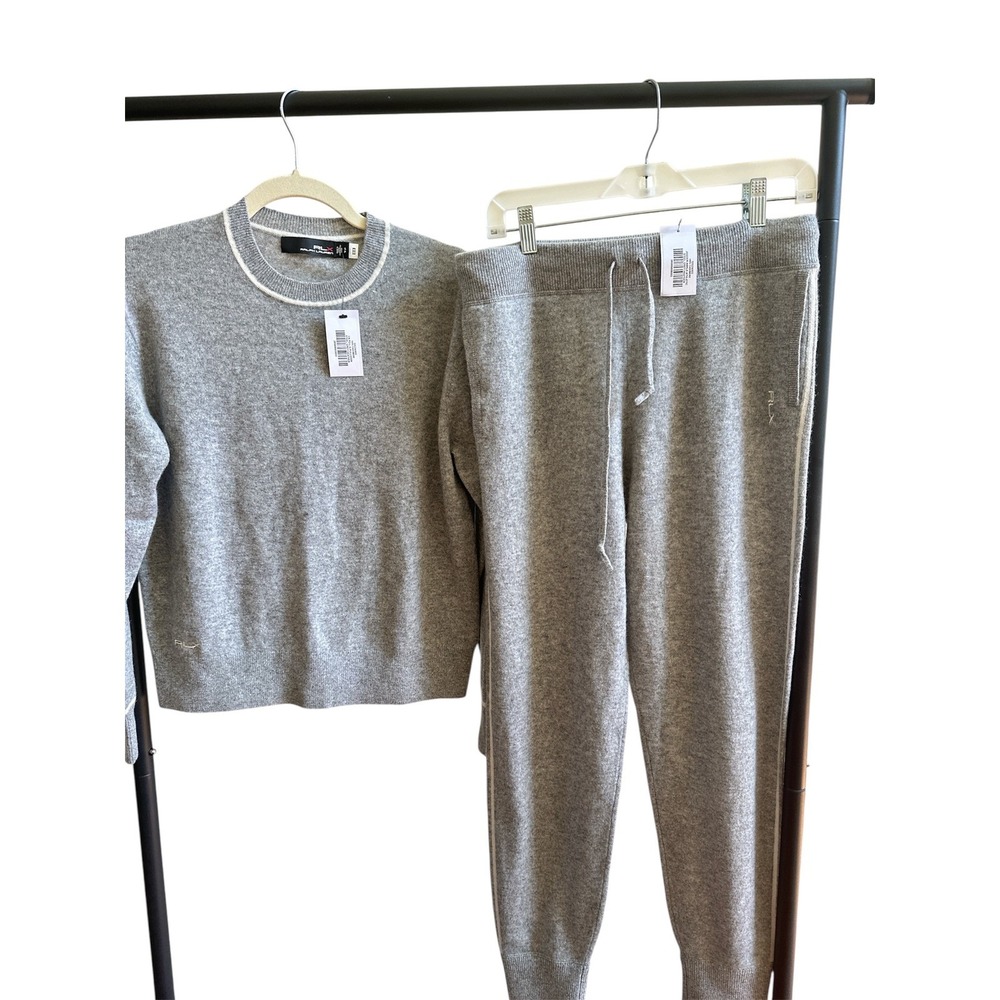 NWT Ralph Lauren 100% Cashmere Sweater & Jogger Set Gray Luxury Lounge Outfit S
